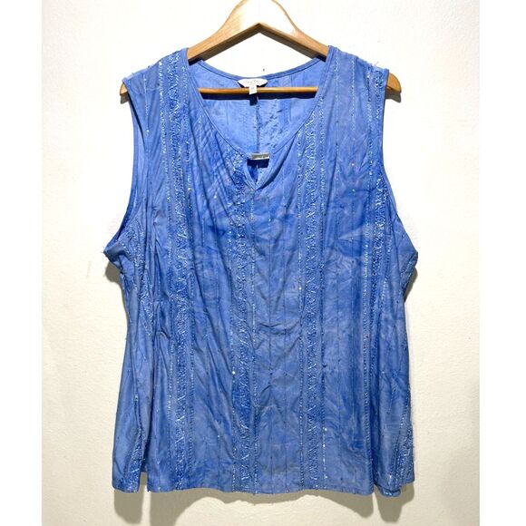 Coral Bay top blouse sequin blue casual comfy stretchy colorful women 3X - Picture 1 of 6